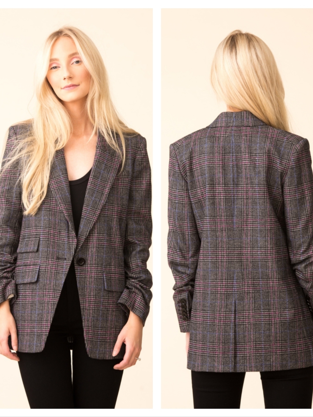 Veronica Beard Martel Houndstooth Wool Dickey Jacket Blazer Size 4 Plaid Gray